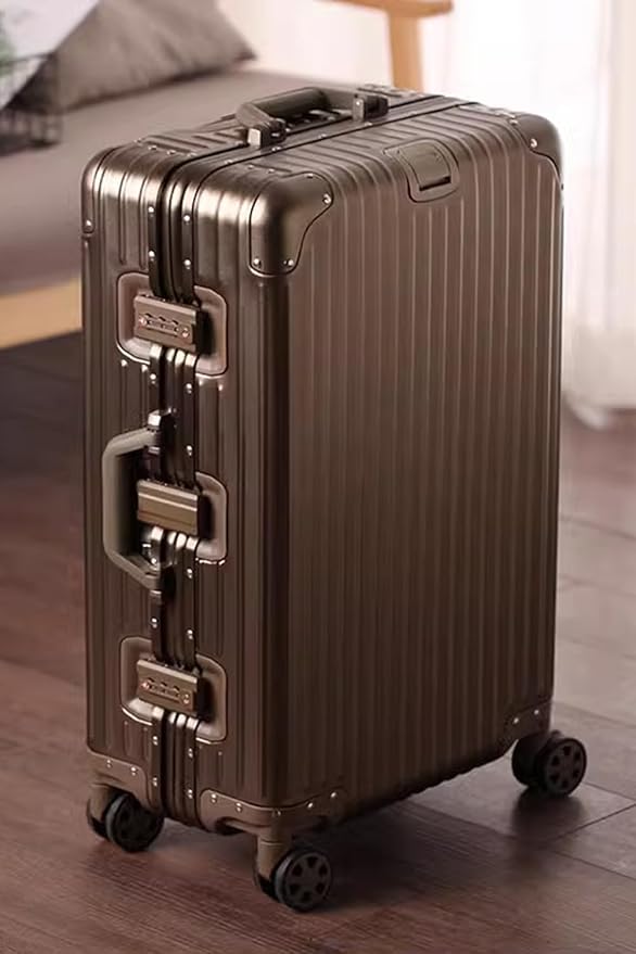 HotWay 28 Inch All Aluminum Checked in Luggage with Wheels, Hard Shell Zipperless Suitcase with TSA Locks, Large Travel Luggage, Gold
