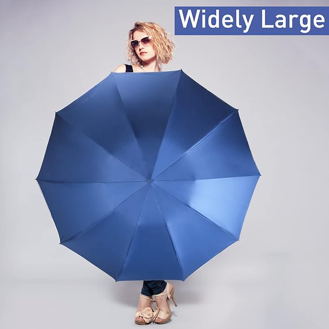 Bodyguard Inverted Umbrella - Large Windproof for Rain & Sun, Compact Reverse With Reflective Stripe, Teflon-Coated for Women Men, Travel Folding With Cover Bag