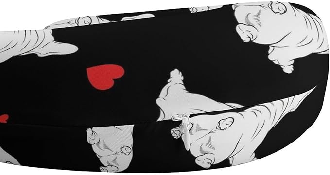 Cute Decorative Travel Neck Pillow Memory Foam Chin Cushion Funny French Bulldog Puppy Dogs, Washable Cover for Women Airplane Car Home Sleeping Rest