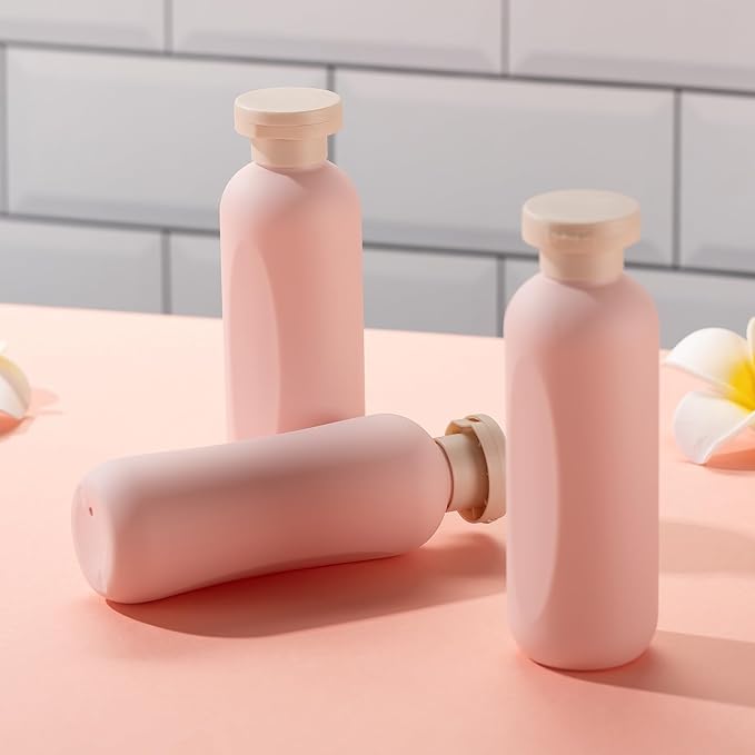 6.7oz Travel Shampoo Bottle, Empty Plastic Squeeze Bottles with Flip Cap, 4PCS Lotion Container for Toiletries (200ml, Pink)