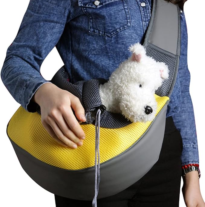 Pet Dog Sling Carrier, Breathable Mesh Portable Travel Safe Pet Sling Shoulder Bag Carrier with Adjustable Non-Slip Shoulder Strap for Small Dogs Cats Puppy