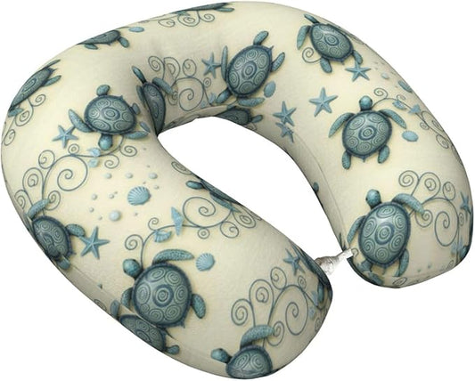 Travel Pillow for Men Women, Washable Relax U Shaped Neck Pillows for Car Head Pain Relief Sleeping Ocean Friends Sea Turtle