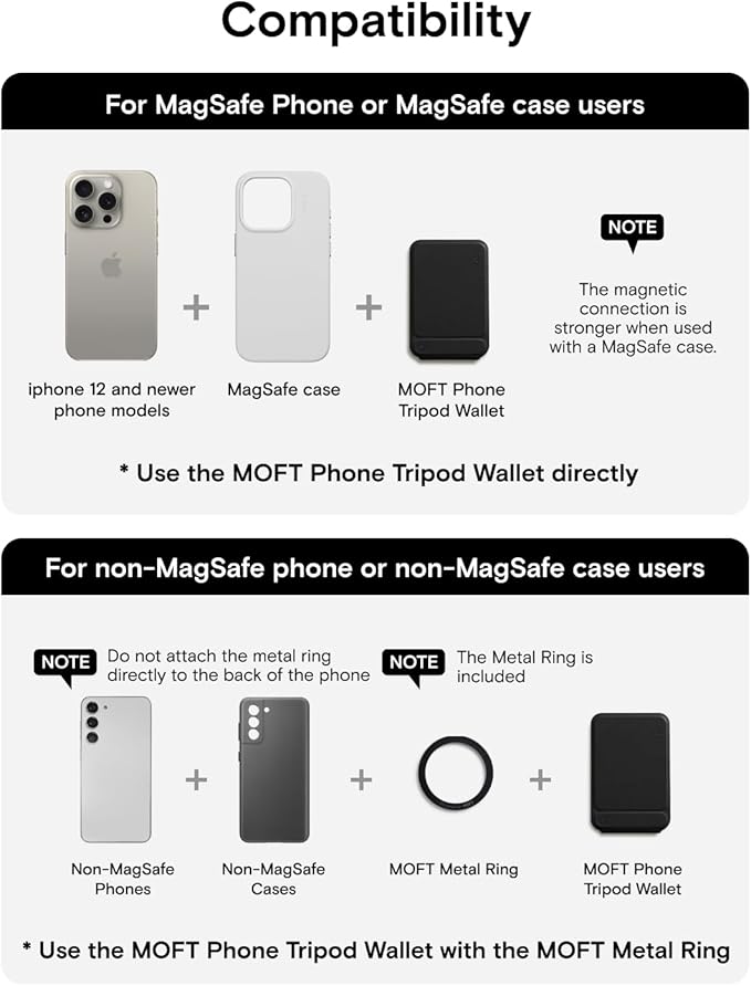 MOFT Phone Tripod Wallet, 3 in 1 Phone Stand Magnetic Wallet, NFC-Supported Magnetic Phone Stand, MOVAS Vegan Leather Adjustable Card Holder-Jet Black