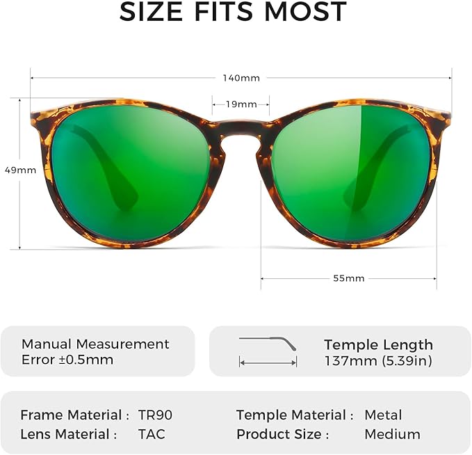 SUNGAIT Premium Vintage Round Sunglasses for Women Men Classic Retro Trendy Style