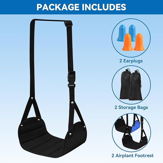 Foot Hammock for Plane Travel - 2 Pack Airplane Foot Hammock, Portable Foot Rest Leg Hammock for Airplane Travel, Adjustable Plane Footrest Foot Sling, Air Essentials for Long Flight