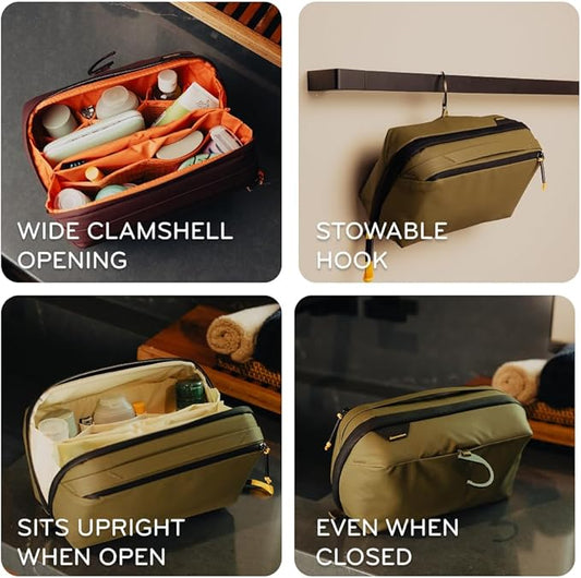 Peak Design Wash Pouch, Kelp, Weatherproof Travel Toiletry Bag, Upright or Hanging Toiletry Kit with Pockets, Magnetic Toothbrush Pocket, Wide UltraZip Opening, Toiletry Bag for Men and Women