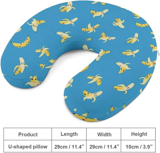 Chin Support Travel Pillow Memory Foam U Shaped Cushion Banana Fruit Blue, Breathable Washable Cover for Men Women Airplane Car Sleep