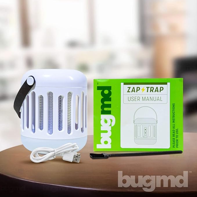 BugMD Zap Trap, Battery or USB Powered 2-in-1 Lamp and Bug Zapper with UV and LED Light, Portable Light for Indoor Spaces