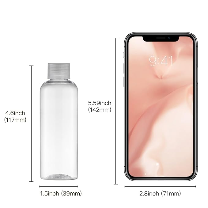 Tekson Plastic Travel Bottles 3.4 oz, Travel Size Containers for Shampoo, Empty Mouthwash Bottles with Clear Screw Cap (100ml, Clear)