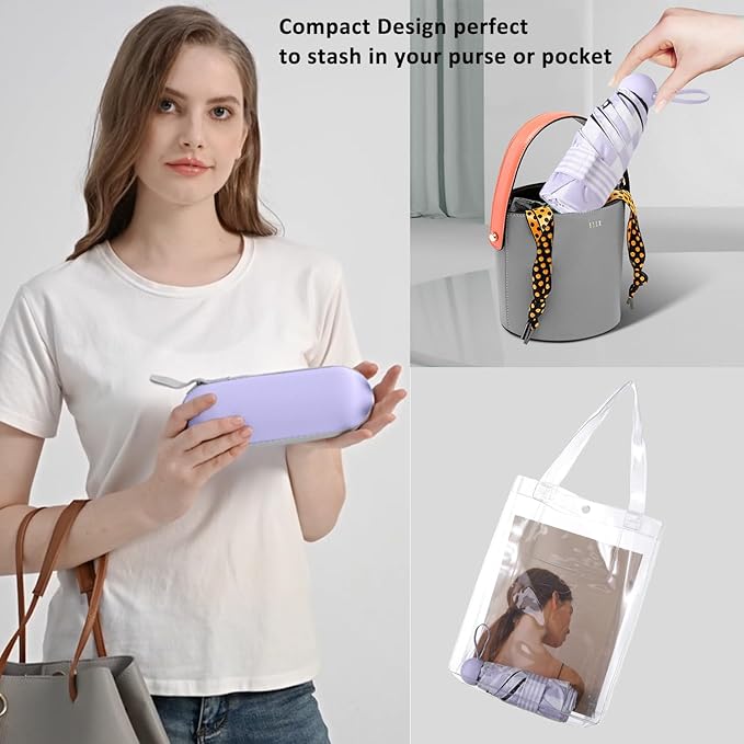 BAODINI Travel Essentials Mini Umbrella for Purse With Case Small Compact UV Sun Protection Lightweight Tiny Pocket Manual Open Close Umbrella for Women Kids and Men Fit Purse Backpack