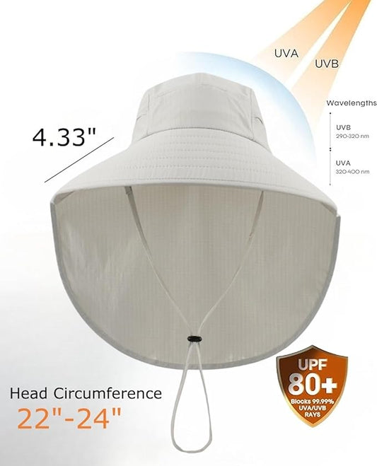 Home Prefer UPF 80+ Sun Hat for Men Women Wide Brim Sun Hat with Neck Flap Summer Safari UV Protection Gardening Fishing Hat