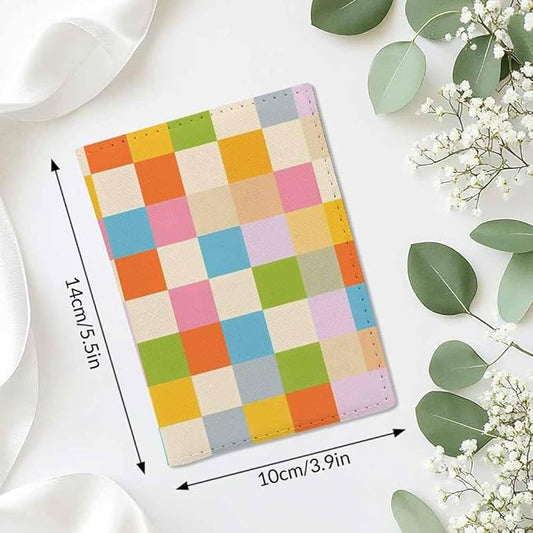 Colorful Checkered Passport Holder for Travel Abstract Chess Pattern PU Leather Passport Cover Wallet Cute Passport Card Holder for Women and Men