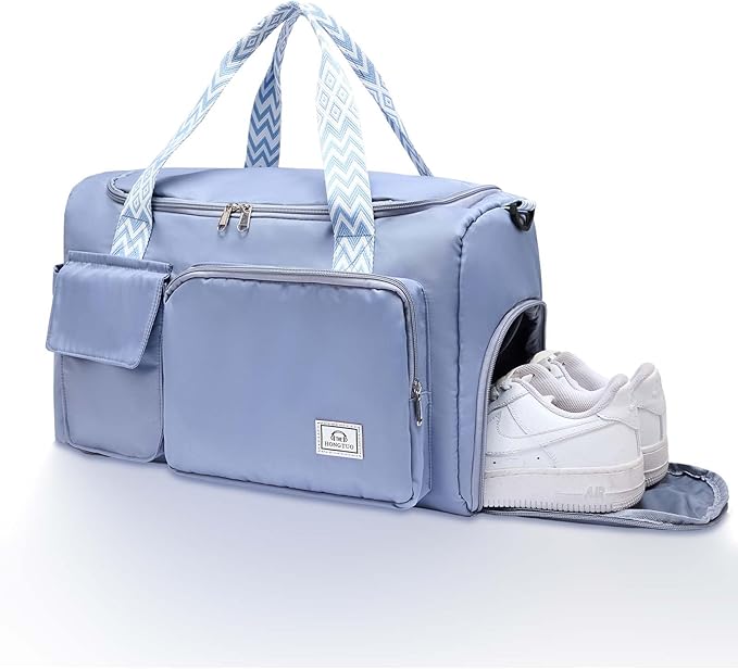 Small Gym Bag for Women, Travel Duffle Bag Carry On Weekender Bag with Shoe Compartment