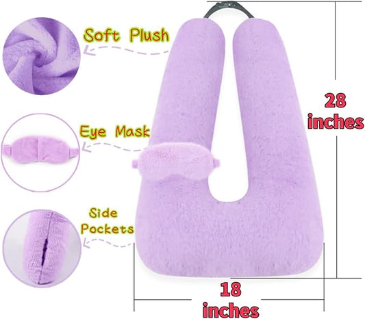 Sexysamba Travel Pillow with Sleep Mask Set Car Pillow Kids Travel Pillow for Sleeping U Shaped Car Seat Pillow Head Neck Body Support for Kids and Adults Road Trip Accessories,Purple