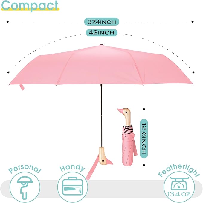 Duck Umbrella - Compact Travel Umbrella with a Cute Duck Head Handle for Women