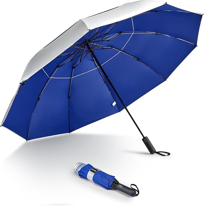 G4Free 46 Inch Inverted Small Travel Umbrella Compact, Reverse UPF 50+ UV Protection Umbrella 10 Ribs Windproof for Rain Double Canopy with Vent Automatic Open Close