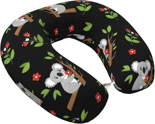Travel Pillow for Boys and Girls, Comfortable Neck Chin Head Support Cushion Leaves Flowers Cartoon Koala, Comfortable for Airplanes Car Sleeping Rest