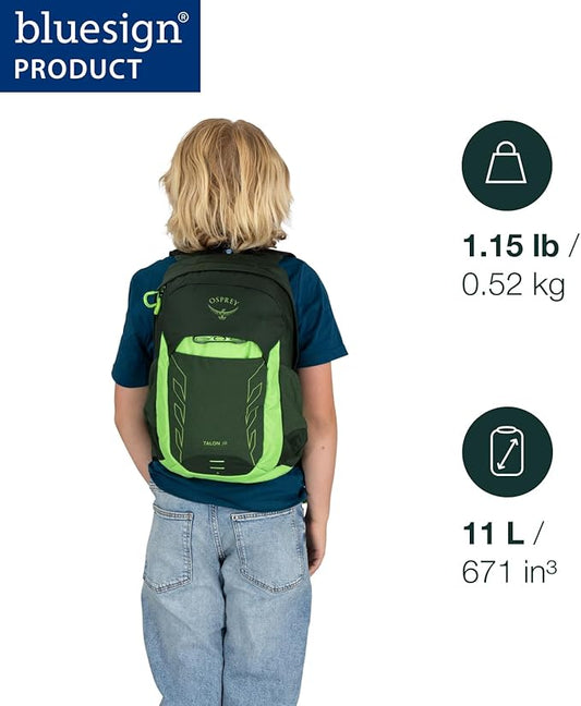 Osprey Talon Jr Boy's Lightweight Hiking Backpack - Kids Adventure Backpack for Travel & Camping, Green Canopy