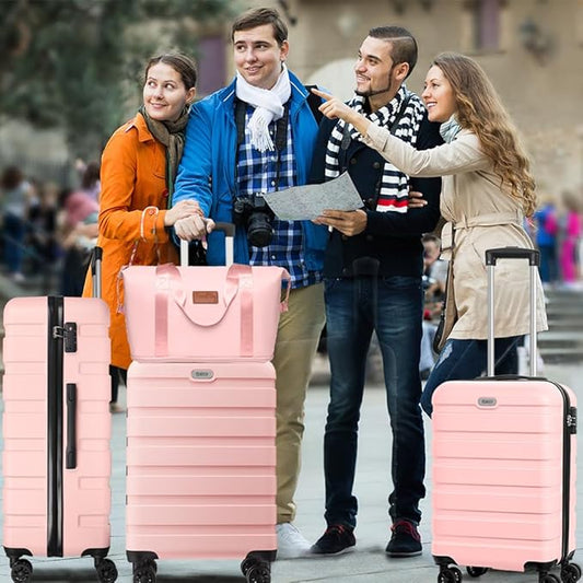 AnyZip Luggage Set 5 Piece PC ABS Hardshell Lightweight Suitcases for Travelling with 4 Universal Wheels TSA Lock Carry on Suitcase Pink
