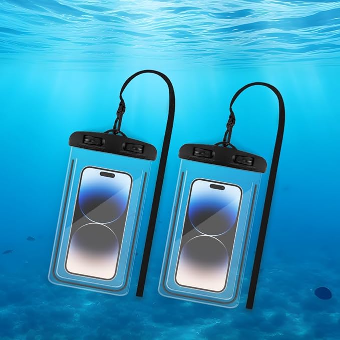 Waterproof Phone Pouch, 2 Pack Black Water Proof Cell Phone Case, Phone Wet Dry Bag Holder Beach Vacation Waterpark Underwater Cruise Essentials Accessories Must Haves Packing List Stuff for Men Women