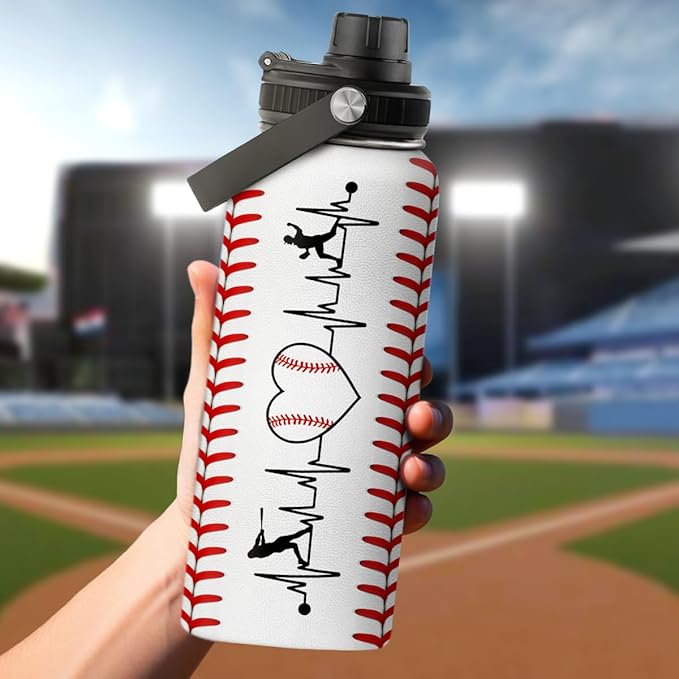 Baseball Water Bottle 32oz Stainless Steel Insulated Bottle for Men, Women, Sports Lovers - Baseball Gifts for Birthday, Christmas
