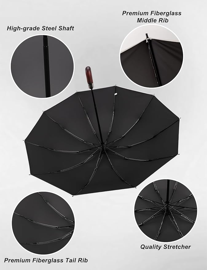 SoulRain 10 Ribs 46" Travel Sun & rain Automatic Reverse Umbrella, for Windproof Umbrella, Compact Parasol with 95% UV Protection for women and men