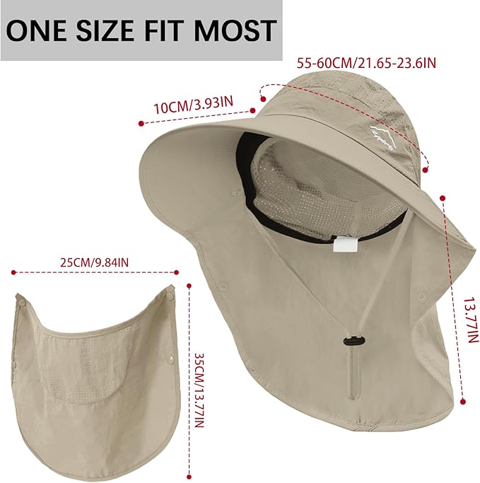 Rosoz Sun Hat for Men Women with Neck Flap,Wide Brim UPF50+ Fishing Hat with Detachable Face Cover Outdoor Sun Protection Hat
