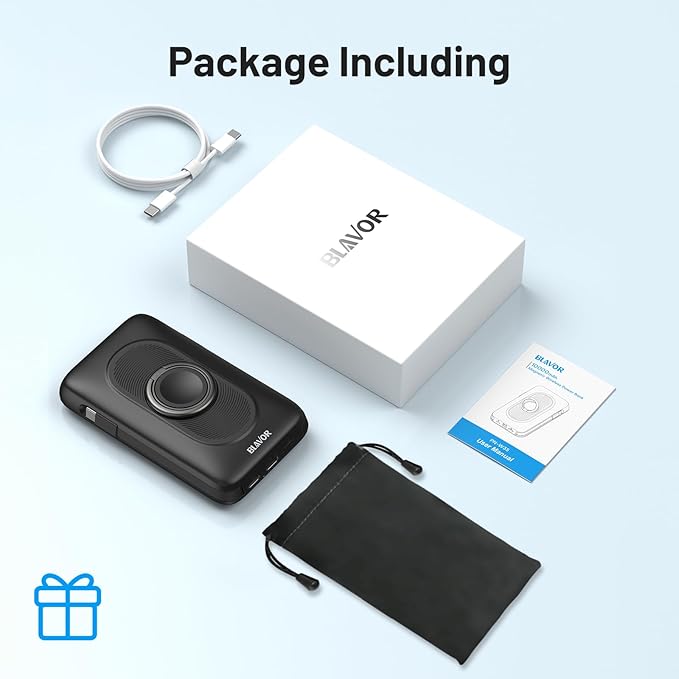 BLAVOR for Magsafe Portable Charger with Built-in Cables, USB C 20W Fast Charging, 10000mAh Magnetic Wireless Power Bank, Battery Pack with Stand for iPhone 16/15/14/13/12, Powerbank for Apple Watch