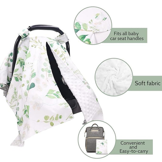 TANOFAR Car Seat Cover Baby, Carseat Covers Baby Boy Girl, Peekaboo Opening Infant Car Seat Cover for Winter, Warm & Cozy, Green Leaf