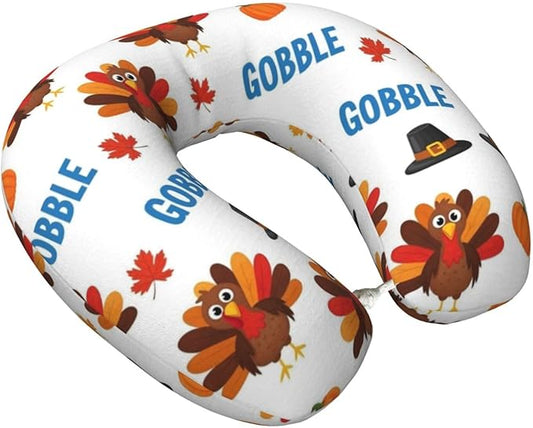 Breathable Neck Pillow for Sleeping Rest Nap Thanksgiving Funny Turkey, Airplanes/Car/Home Memory Foam Travel Cushion with Polyester Cover Washable for Women Men