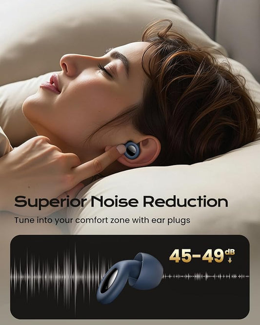 ESSAGER Ear Plugs for Sleeping Noise Cancelling, Reusable Silicone Earplugs for Sleep, Deep Focus, Travel, High-Fidelity Hearing Protection, 45-49dB Noise Reduction,Blue