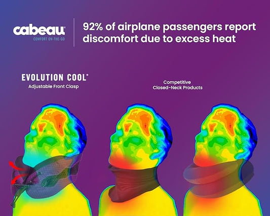 Cabeau Long Haul Flight Cooling Travel Neck Pillow – Evolution Cool – Supportive Memory Foam with Airflow Vents – Compact with Carrying Case (Black)