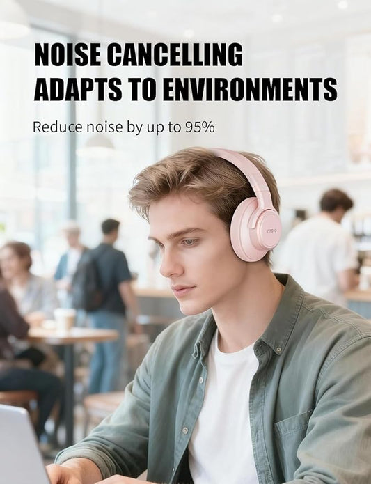 KVIDIO Hybrid Active Noise Cancelling Headphones, Wireless Bluetooth Headphones Over Ear with Mic, 70H Playtime, Transparency Mode, Hi-Fi Stereo Sound, Deep Bass Headsets for Phone PC