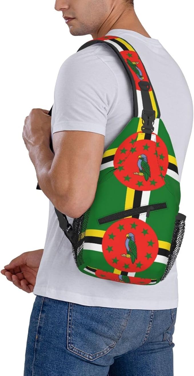 Dominica Flag Sling Bag Multipurpose Crossbody Sling Backpack Travel Cycling Hiking Shoulder Bag For Women Men