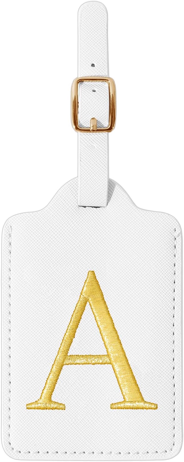 Personalized Initial Luggage Tags for Suitcase TSA Approved, White Leather Cute Luggage Tag with Privacy Cover Name Card, Embroidered Custom Luggage Tags Travel Baggage Tags Gifts for Women Kids(A)