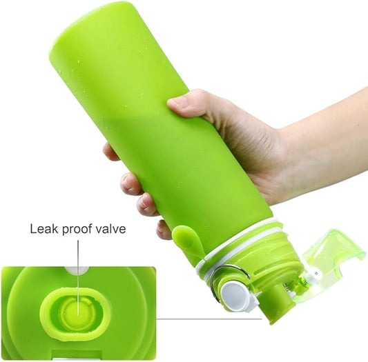 Valourgo Collapsible Water Bottle, Silicone Foldable with Leak Proof Valve BPA Free, Aqua Blue, 21 oz