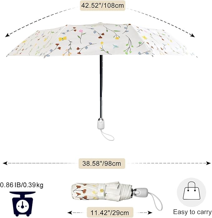 Cuby UV Sun Umbrella Compact Folding Travel Umbrella Auto Open and Close for Windproof, Rainproof & 99.9% UV Protection Parasol with Black Anti-UV Coating