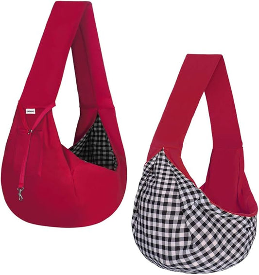 FDJASGY Small Pet Sling Carrier-Hands Free Reversible Pet Papoose Bag Tote Bag with a Pocket Safety Belt Dog Cat for Outdoor Travel (Red)