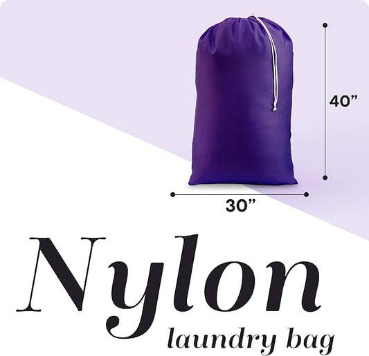 Nylon Laundry Bag - Locking Drawstring Closure and Machine Washable. These Bags will Fit a Laundry Basket or Hamper and Strong Enough to Carry up to Three Loads of Clothes. (Purple)