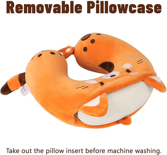 Niuniu Daddy Red Panda Kids Neck Travel Pillow for Traveling, Portable Memory Foam Neck Supportive Cervical Pillow for Long Flights Airplane, Car Headrest Sleeping for 3-8 Y/O Boys Girls Toddler