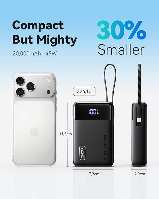 INIU Portable Charger, Small 20000mAh Power Bank with Built-in USB-C, 45W Fast Charging Flight Travel Emergency, for Family Students Women Men Kid Girl Boy
