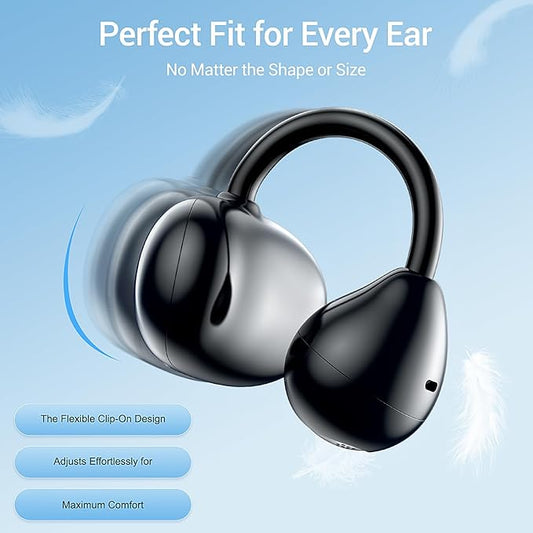 Open Ear Clip on Earbuds Wireless Bluetooth 6.0 Wireless Clip On Earbuds Charging Case 80 Hours Playtime Sport Earphones Built-in Mic IPX7 Waterproof for Running Fitness