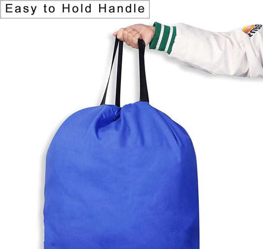 Cotton Canvas Laundry Bag with Handles & Drawstring Straps, Heavy Duty Extra Large Laundry Bags for Laundromat and Household, 25.5x34 Inch, Royal Blue
