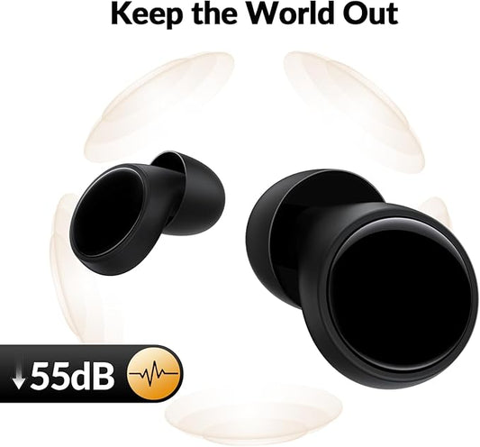 55dB Ear Plugs for Sleeping Noise Cancelling, Noise Reduction Earplugs for Sleep, Snoring, Reusable Noise Cancelling Ear Plugs for Concerts, Work, Airplane, Silicone Sleep Earplugs with 8 Tips Black