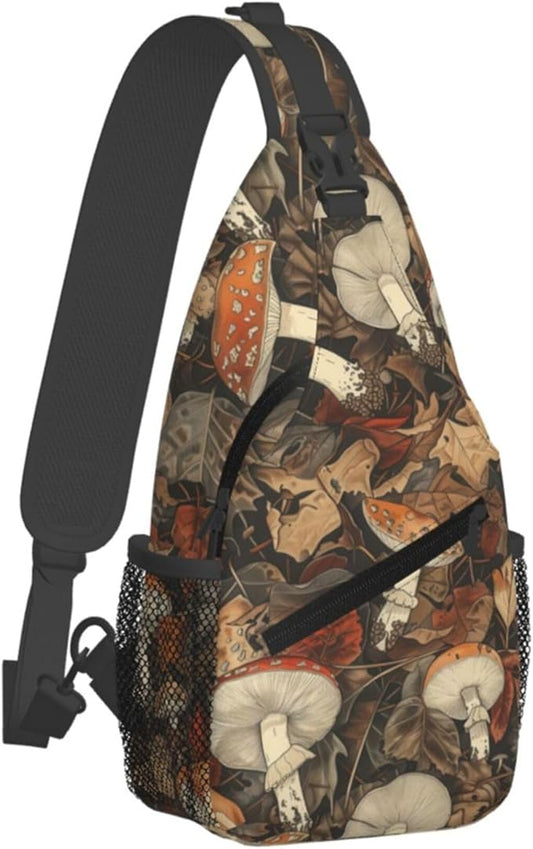 Botanical Mushroom Sling Backpack Crossbody Bag Casual Chest Bags Travel Hiking Daypack Shoulder Bag for Women Men