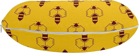 Ambesonne Queen Bee Travel Pillow Neck Rest, Geometric Honey Lover with Wings Nature Theme Bumblebee Design, Memory Foam Traveling Accessory for Airplane and Car, 12", Earth Yellow Seal Brown