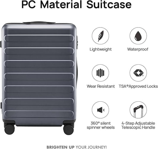 NINETYGO Medium Checked Luggage 26 Inch, Checking In Luggage with Smooth Spinner Wheels, Lightweight, Hard Shell PC Suitcase, Lightweight Travel Luggage, TSA Approved (Grey, Rhine Basic)