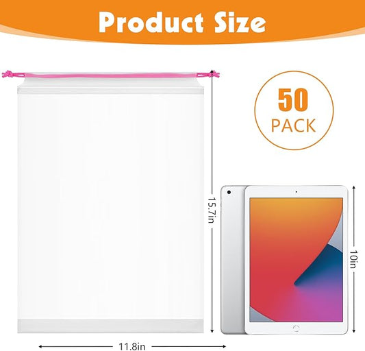 50 Pack Shoe Bags for Travel, 15.7" x 11.8" Large Clear Travel Shoe Bag with Colorful Drawstring Vacation Essentials Cruise Essentials Portable Drawstring Packing for Men & Women