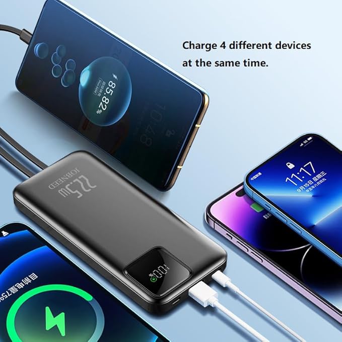Portable Charger built-in Cables,Super fast charging Power Bank with Cords Wires,Slim 10000mAh Travel Battery Pack 4 Outputs 2 Inputs 3A Fast Charging compatible with IPhone Samsung Android (Black)