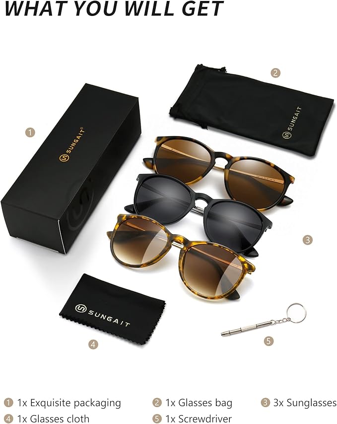 SUNGAIT Premium Vintage Round Sunglasses for Women Men Classic Retro Trendy Style